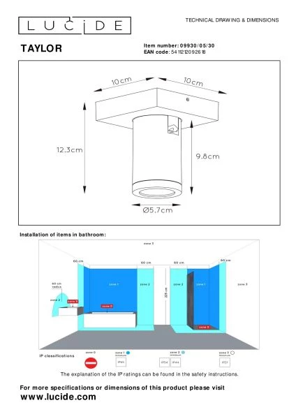 Lucide TAYLOR - Ceiling spotlight Bathroom - LED Dim to warm - GU10 - 1x5W 2200K/3000K - IP44 - Black - technical